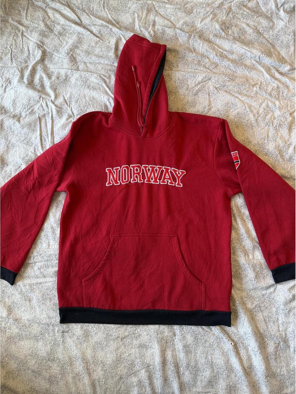 Red Norway Hoodie with Embroidered Sleeve Patch